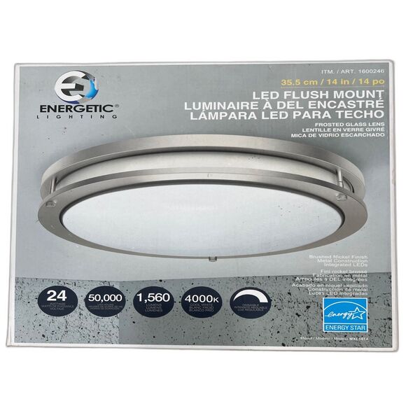 BNIB 14” Energetic Flush Mount Frosted Glass White Silver LED Ceiling Light - Picture 1 of 3